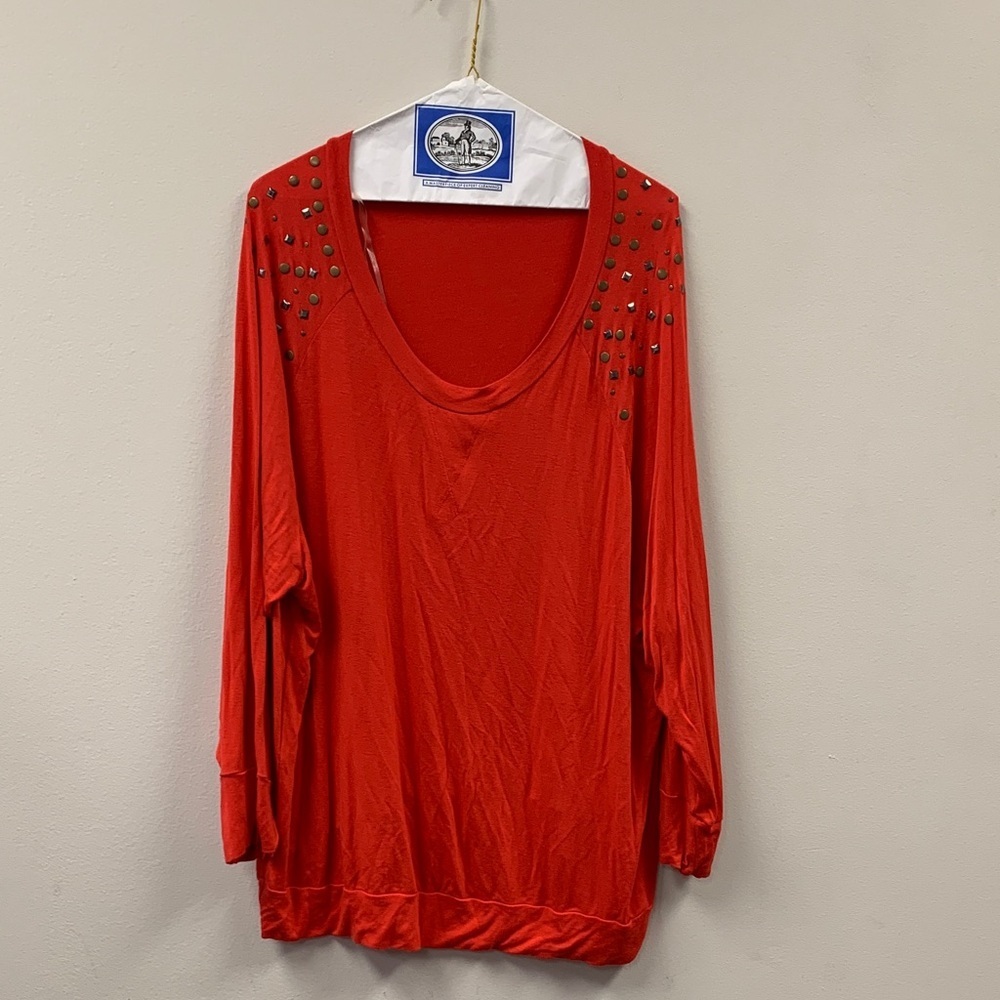 Cha Cha Vente Red Studded Long Sleeve Top 2x